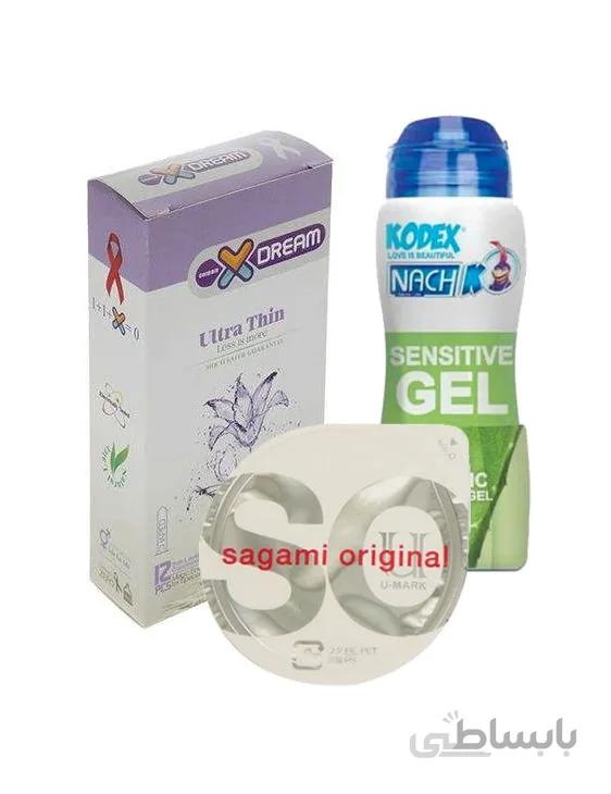 پک زناشویی نهایت لذت (کاندوم فوق نازک ساگامی + کاندوم خیلی نازک ایکس دریم + ژل روان کننده حساس کدکس)