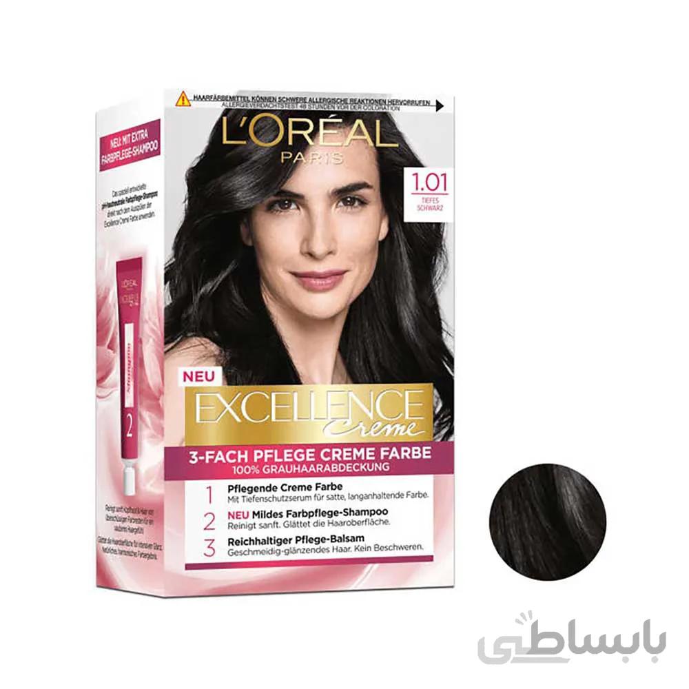 کیت رنگ مو لورال مشکی پرکلاغی شماره 1.01 حجم 48 میلی لیتر ا loreal excellence hair color derin siyah 101n