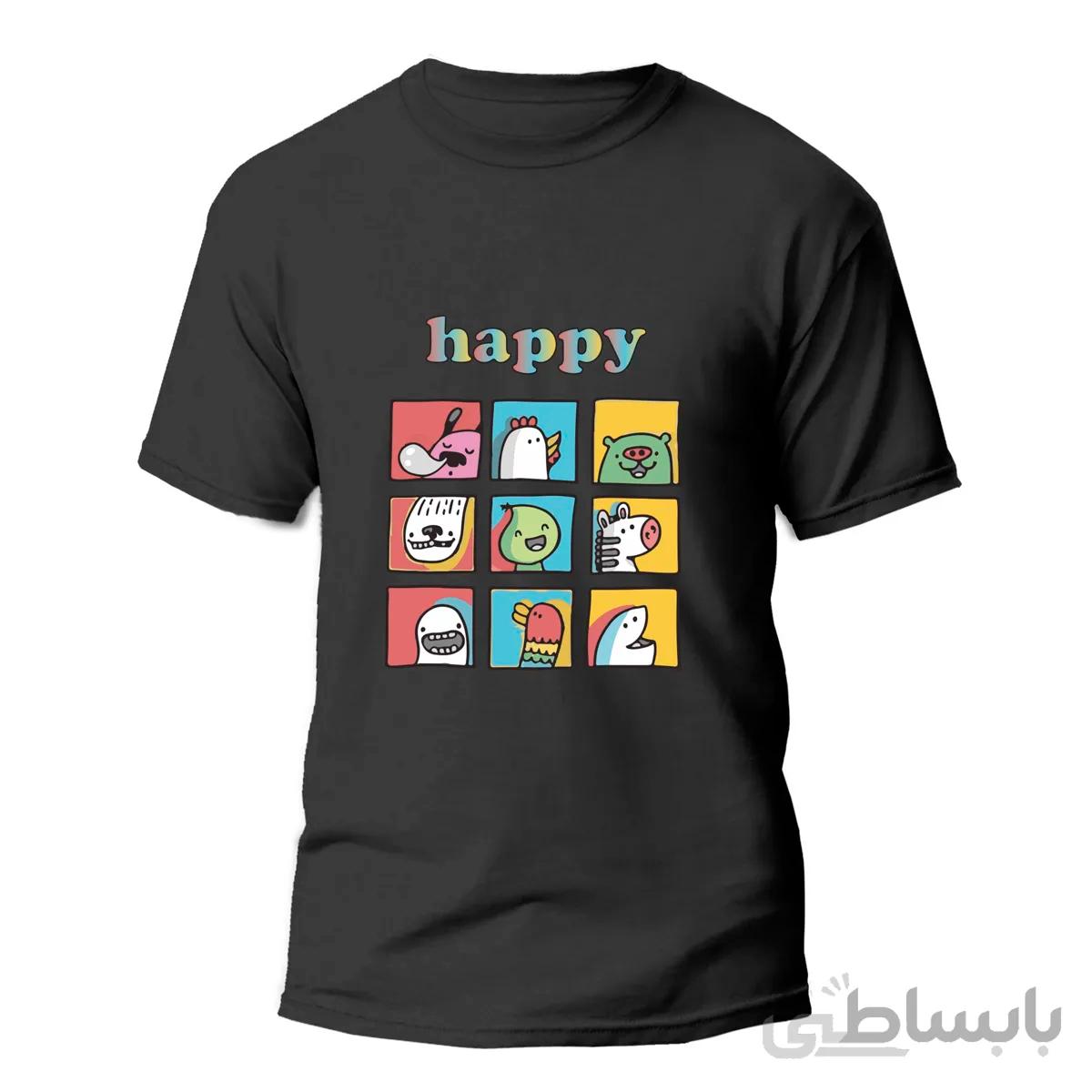 تیشرت طرح گرافیکی happy