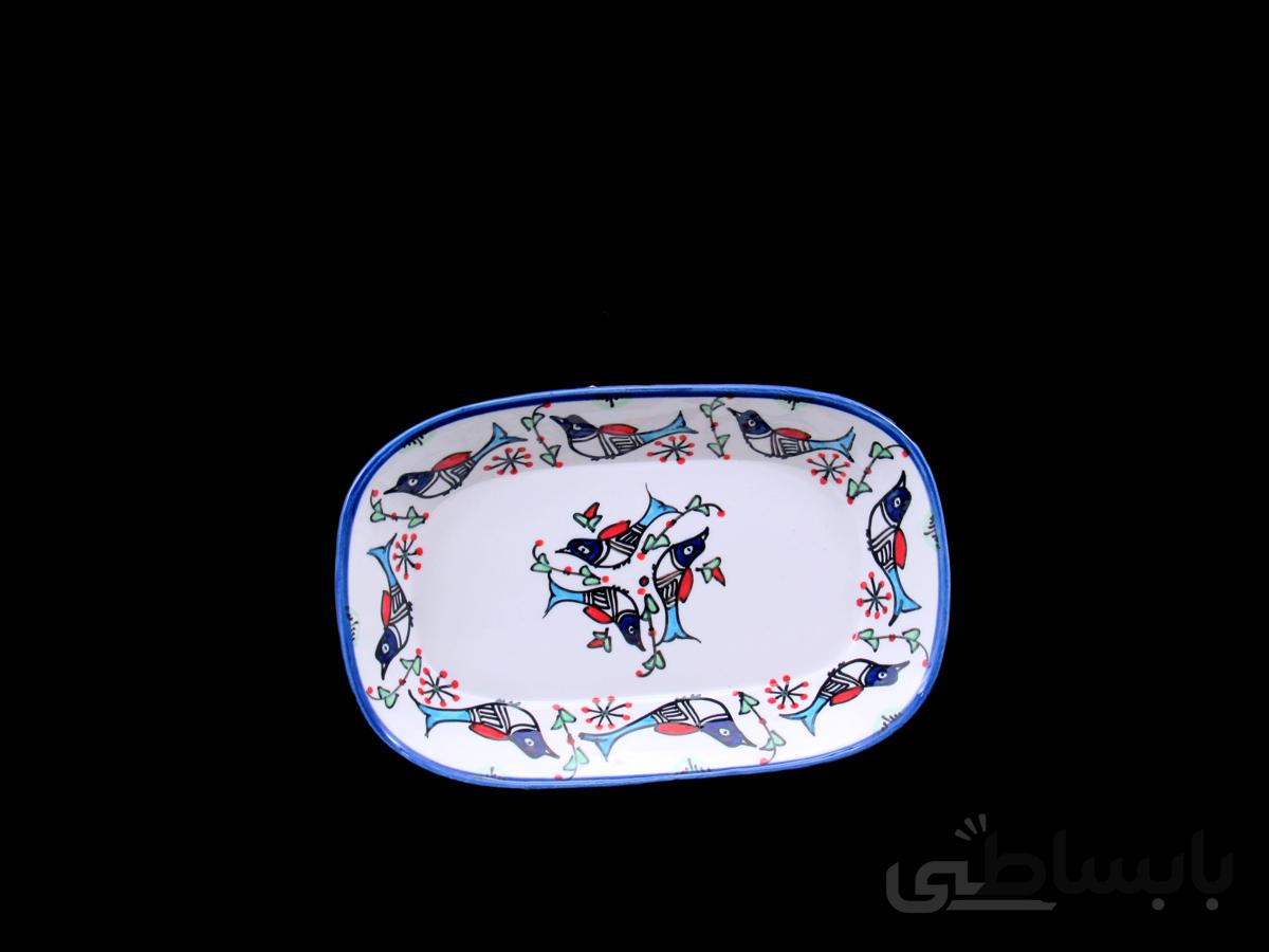دیس چهارگوش کوچک چینی میبد مروارید نقش مرغی رنگی