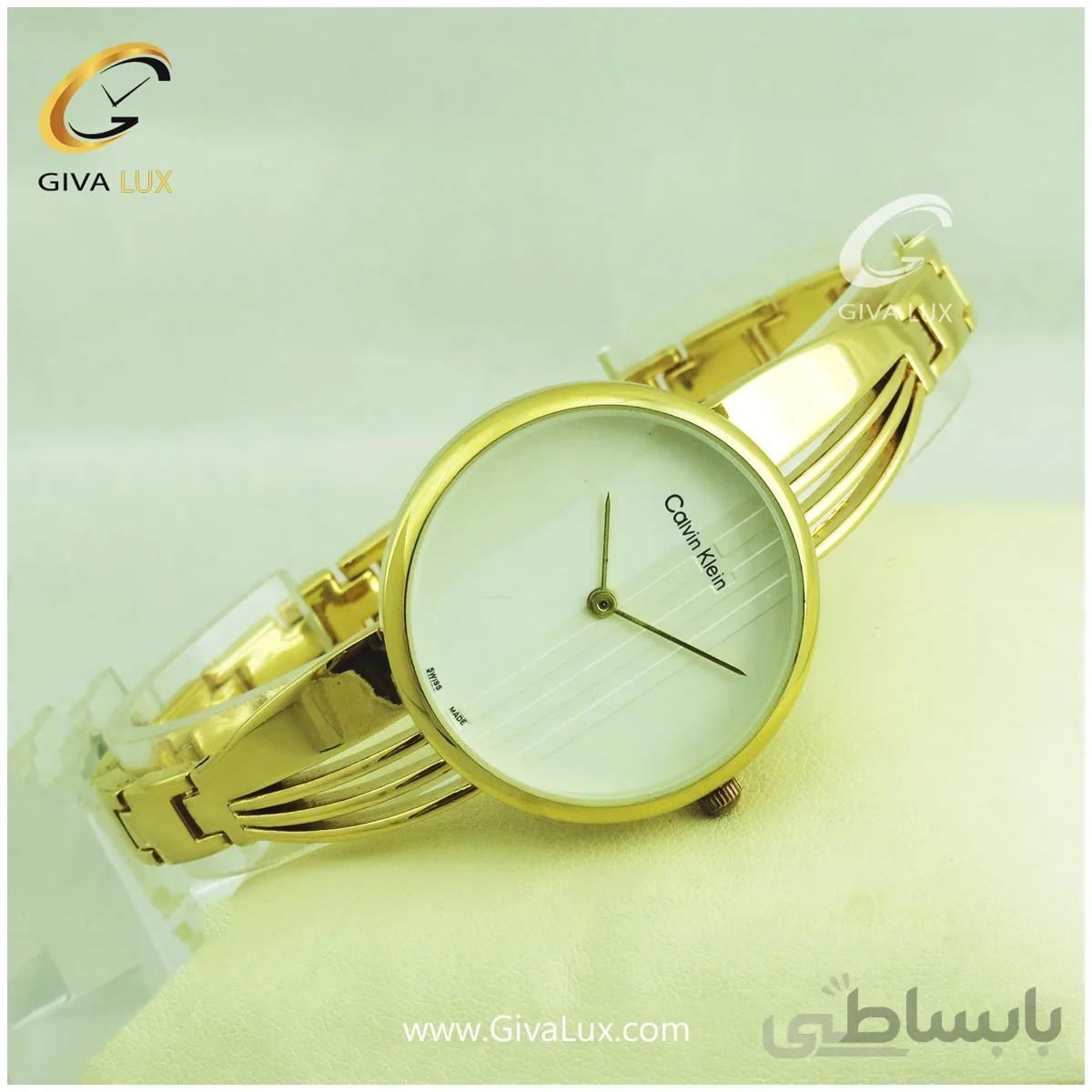 ساعت زنانه کلوین کلین بند فلزی طلایی کد 980424