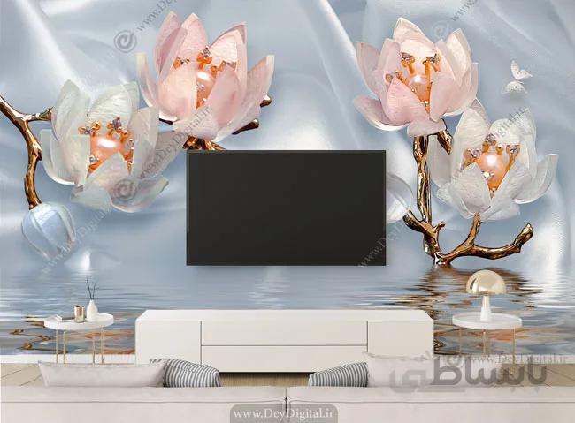پوستر دیواری پشت تلویزیون گل تزیینی BA-3418