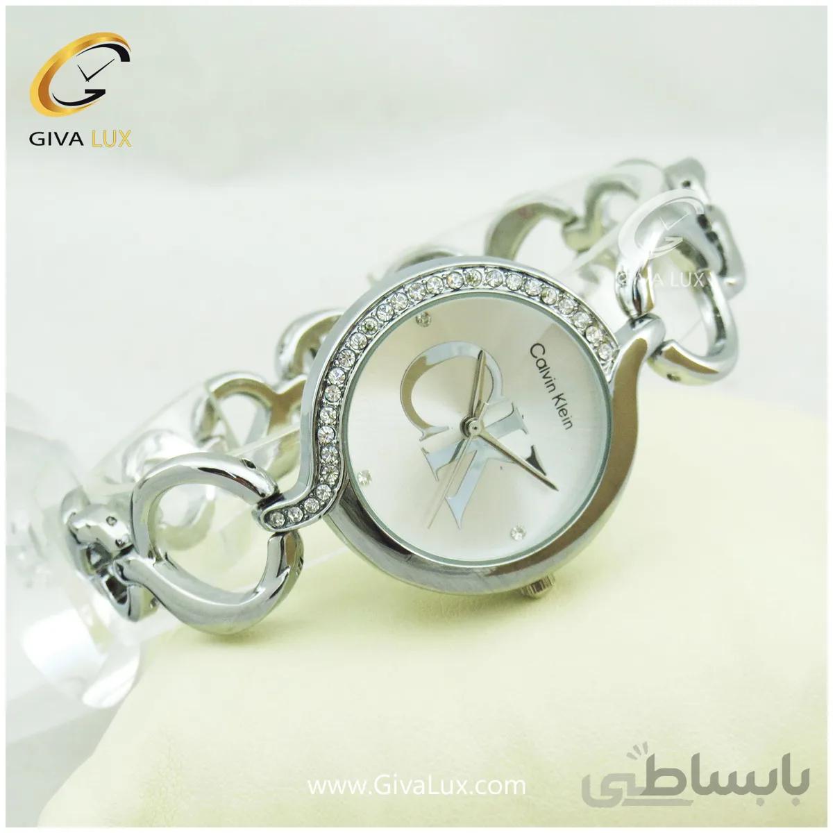 ساعت زنانه کلوین کلین بند فلزی نقره ای نگین دار