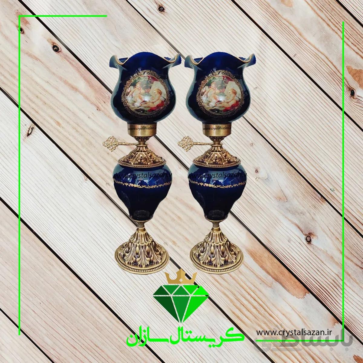 چراغ نفتدان لب چین مدل رومنس کریستال سازان سرمه ای رنگ کد N1275
