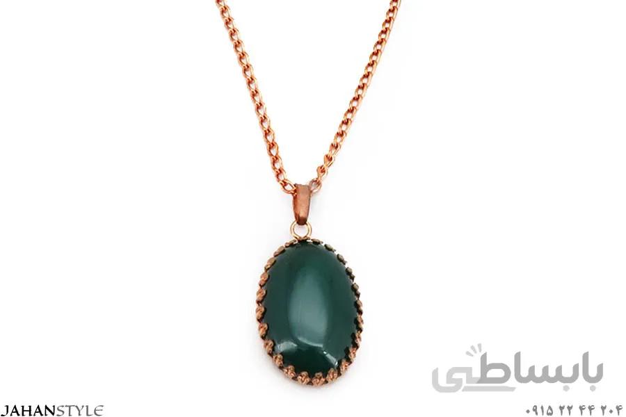 گردنبند مسی دخترانه نگین سبز