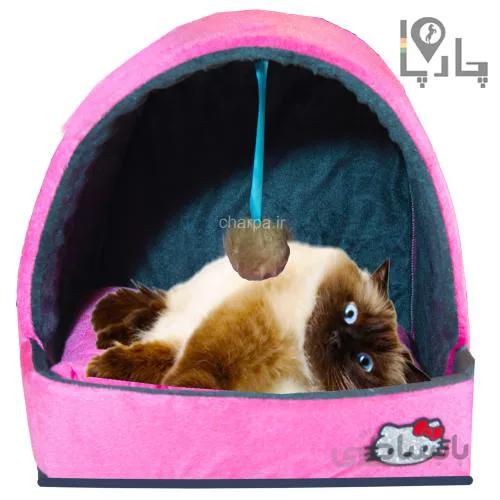 لانه و جای خواب گربه Hello Kitty طرح مسقف دارای تشک رنگ صورتی