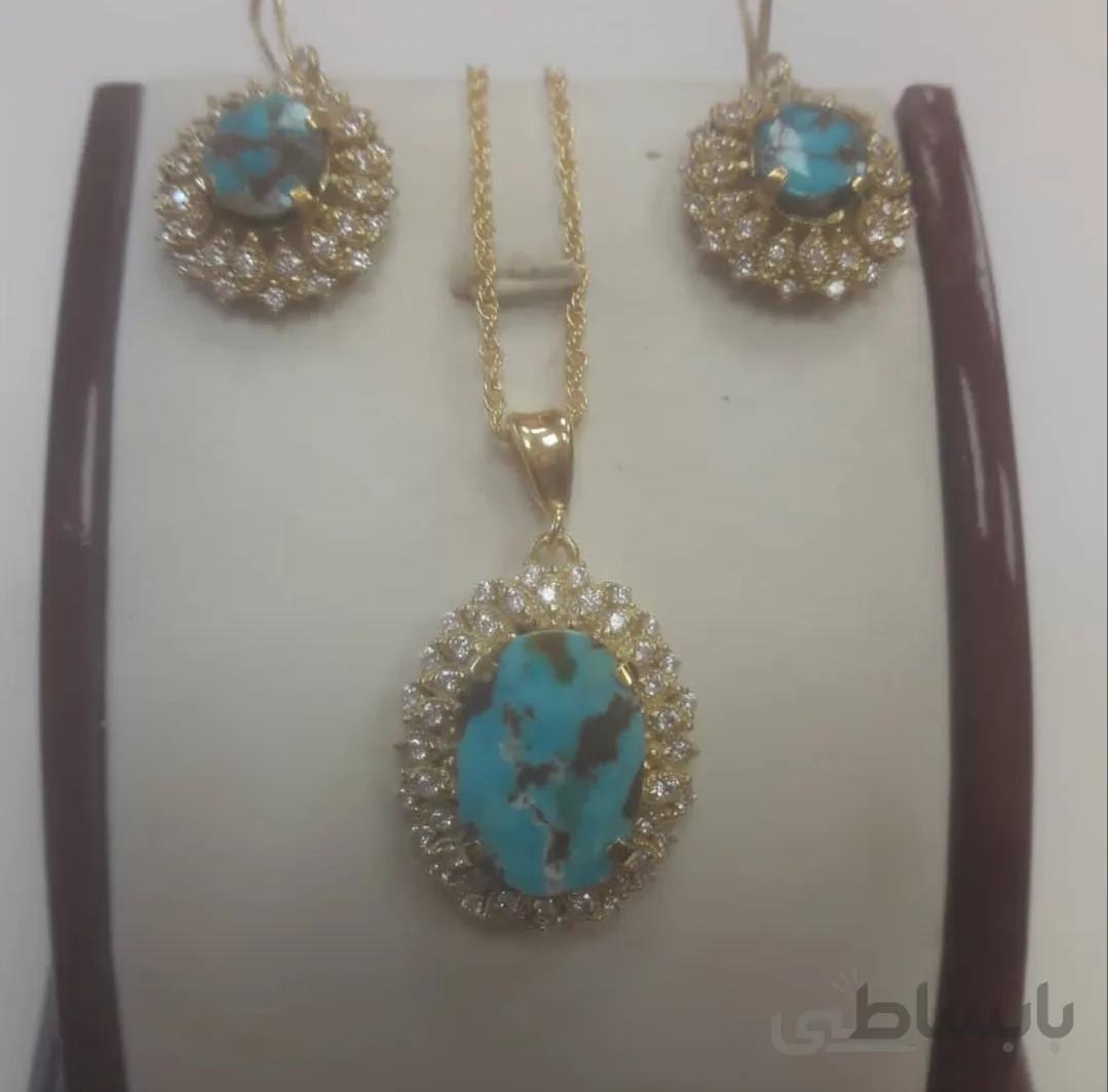 نیم ست نقره ابکاری طلا سنگ فیروزه اصل نیشابور کد ۱۰۱۰۸۸