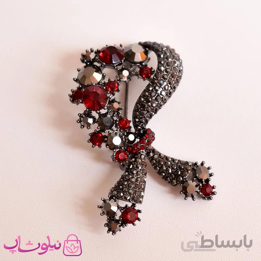سنجاق سینه زنانه فانتزی مشکی قرمز کد 1010-5