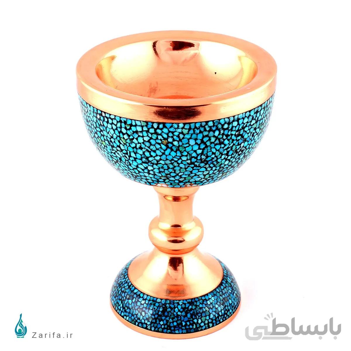 سنگاب فیروزه کوب مسی سایز ۴ ، ارتفاع ۲۰ سانتی متر