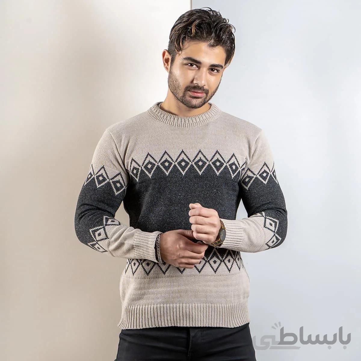 پلیور مردانه کرم مشکی T مدل roter