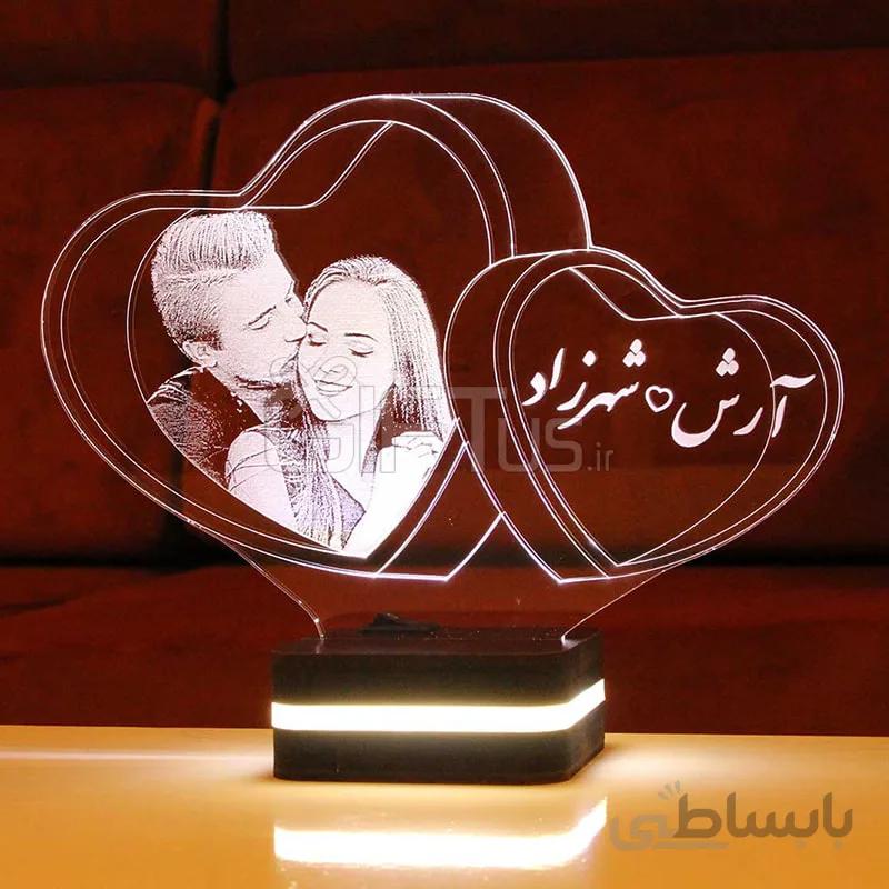 چراغ خواب سه بعدی چهره شما (بالبینگ) طرح قلب دوتایی (پایه تک رنگ(سفید))