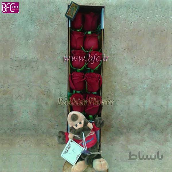باکس گل جعبه کادویی با گل رز و عروسک