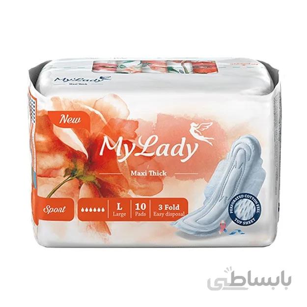 نوار بهداشتی بالدار نیمه ضخیم ورزشی سایز بزرگ مای لیدی 10 عددی