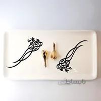 دیس کالیگرافی مستطیل بزرگ پرنده طلا با نوشته مشکی ۲