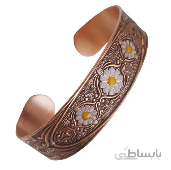 دستبند مسی طرح لوتوس میناکاری سفید و زرد کد JW104