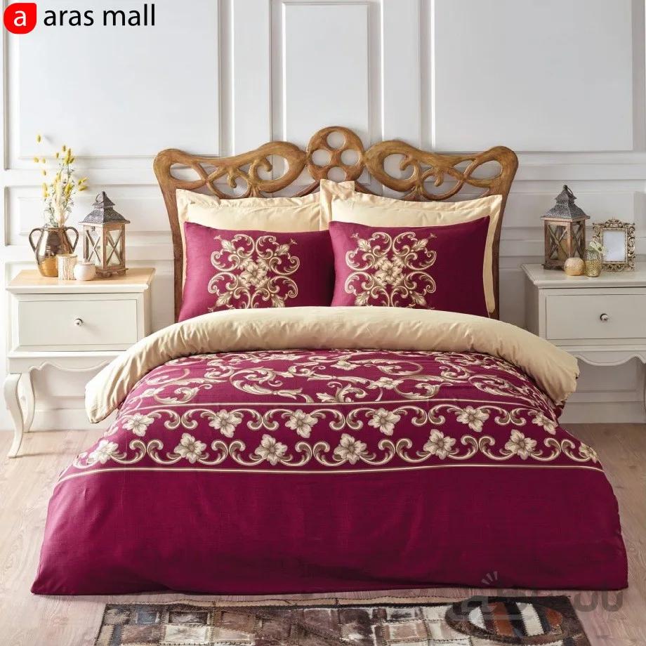 ست کاور ساتن کاتن باکس مدل Saten طرح Taylor رنگ Bordo دو نفره 6 تکه