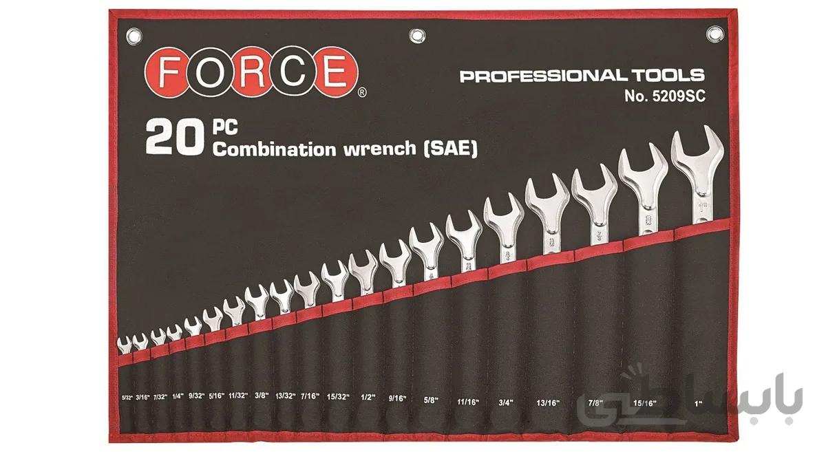 ست آچار یکسر تخت یکسر رینگ کاور دار 20 عددی اینچی فورس – FORCE مدل 5209SC