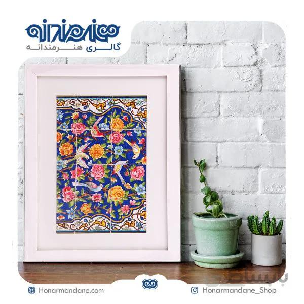 تابلو نقاشی طرح کاشی گل و مرغ کد 558724