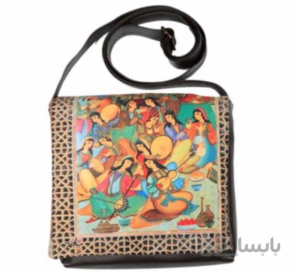 کیف چرمی خورجینی طرح بزم ایرانی