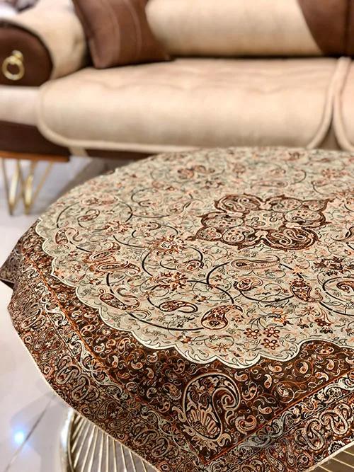 رومیزی مربع ترمه طرح سالار مشکی ابریشم کد 710 کد 410499