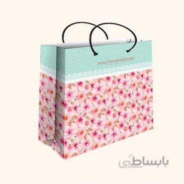 ساک کادویی متوسط عرضی سایز 4 طرح گل های ریز صورتی