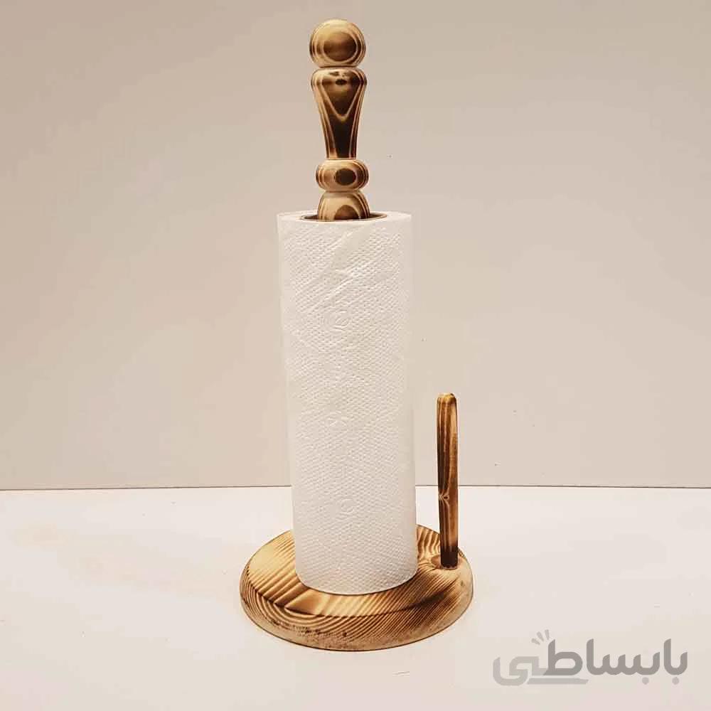 جا دستمال رولی چوبی بزرگ رنگ سوخته