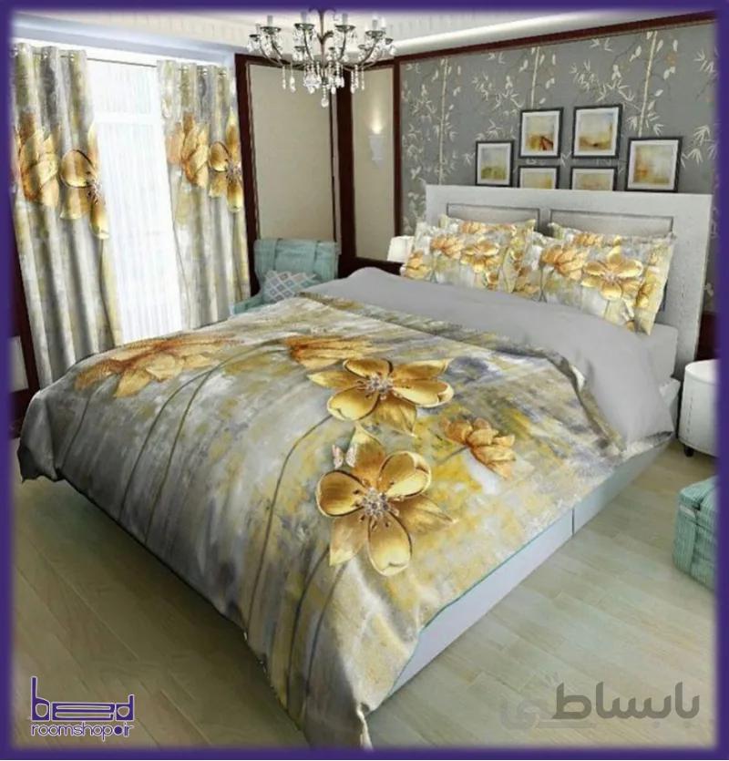 سرویس کتان تنسل گل طلایی کدcs1010