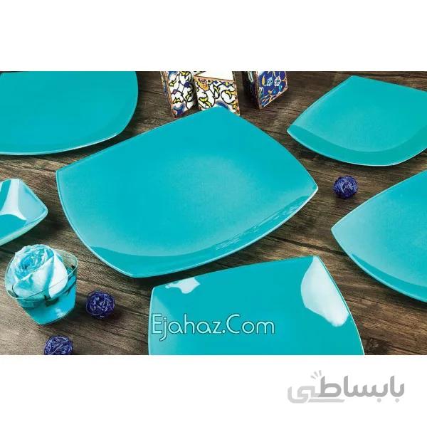 سرویس غذاخوری 25 پارچه ظروف شیشه ای مربع رنگ آبی آرکوفام