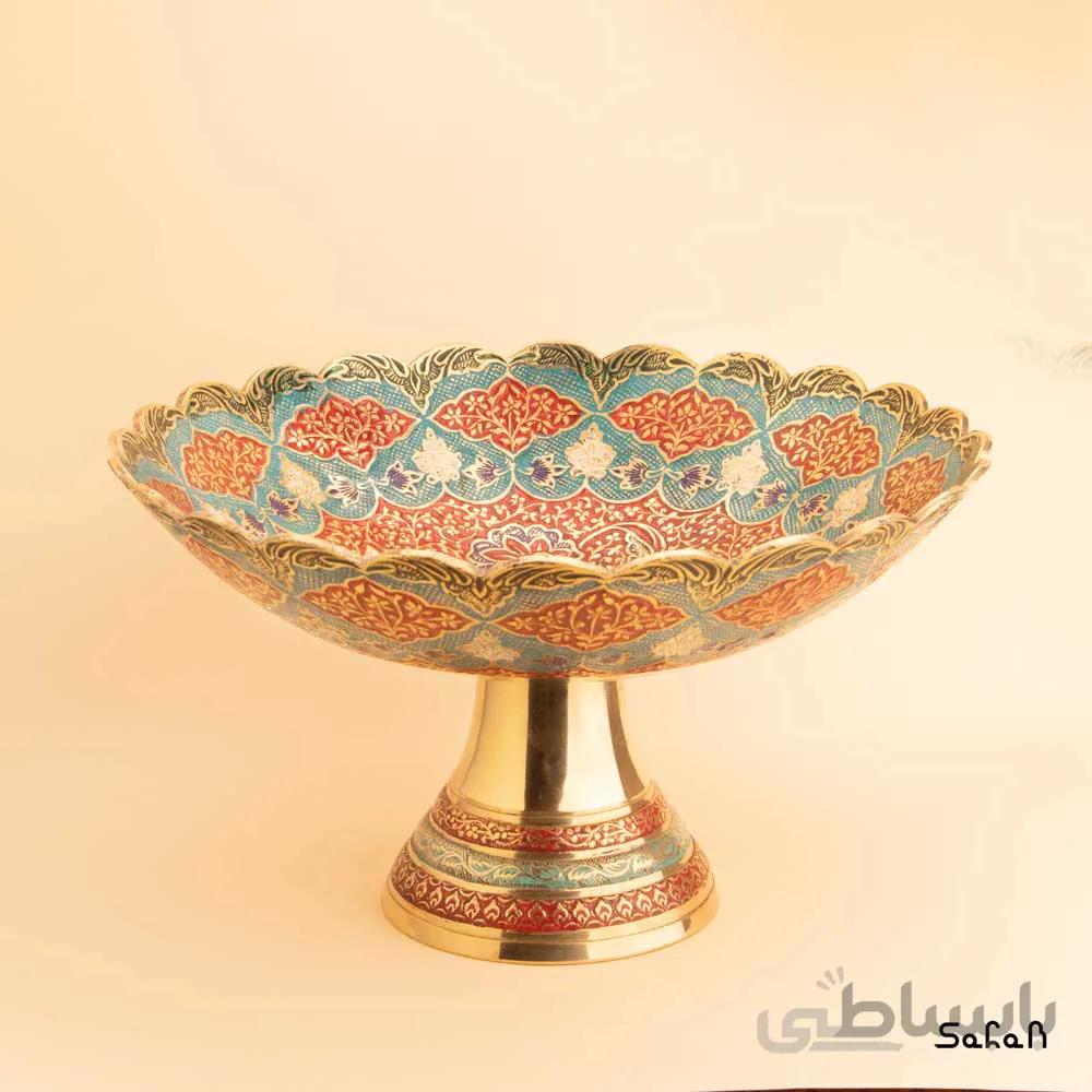 میوه خوری برنجی میناکاری پایه دار دورو مدل پامچال