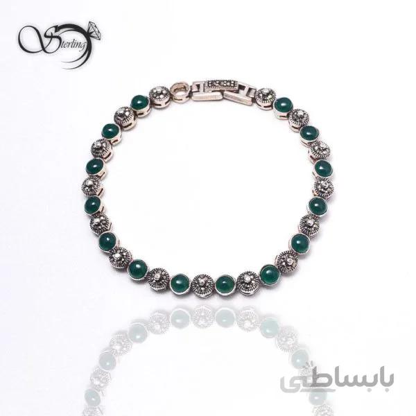دستبند نقره زنانه با سنگ سبز کد:۱۴۴۸