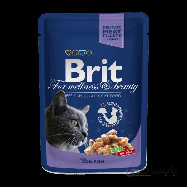 غذای پوچ گربه بریت Brit با طعم ماهی کاد حاوی سس وزن 100 گرم