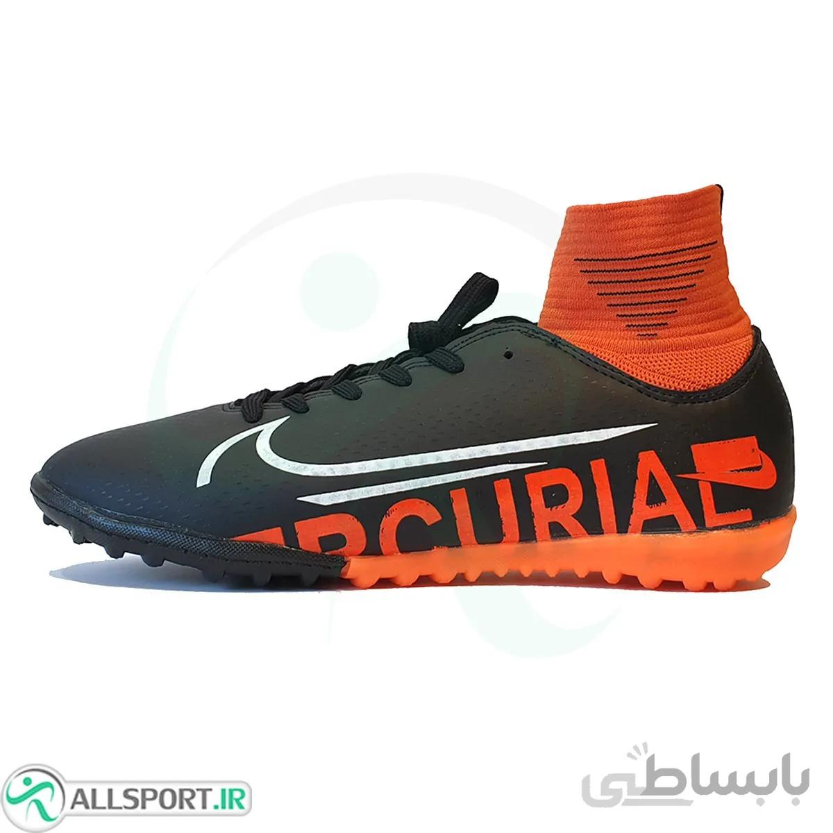 کفش چمن مصنوعی نایک مرکوریال ساقدار مشکی نارنجی Nike Mercurial Black Orang