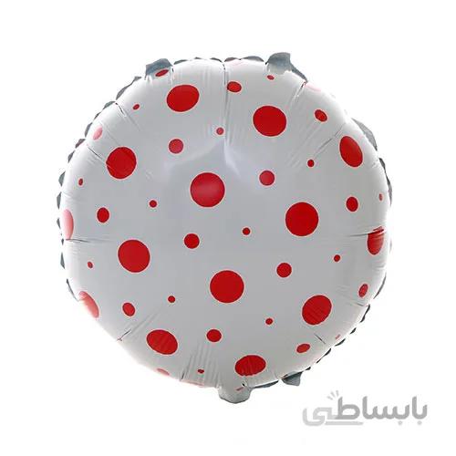 بادکنک فویلی گرد سفید خال قرمز