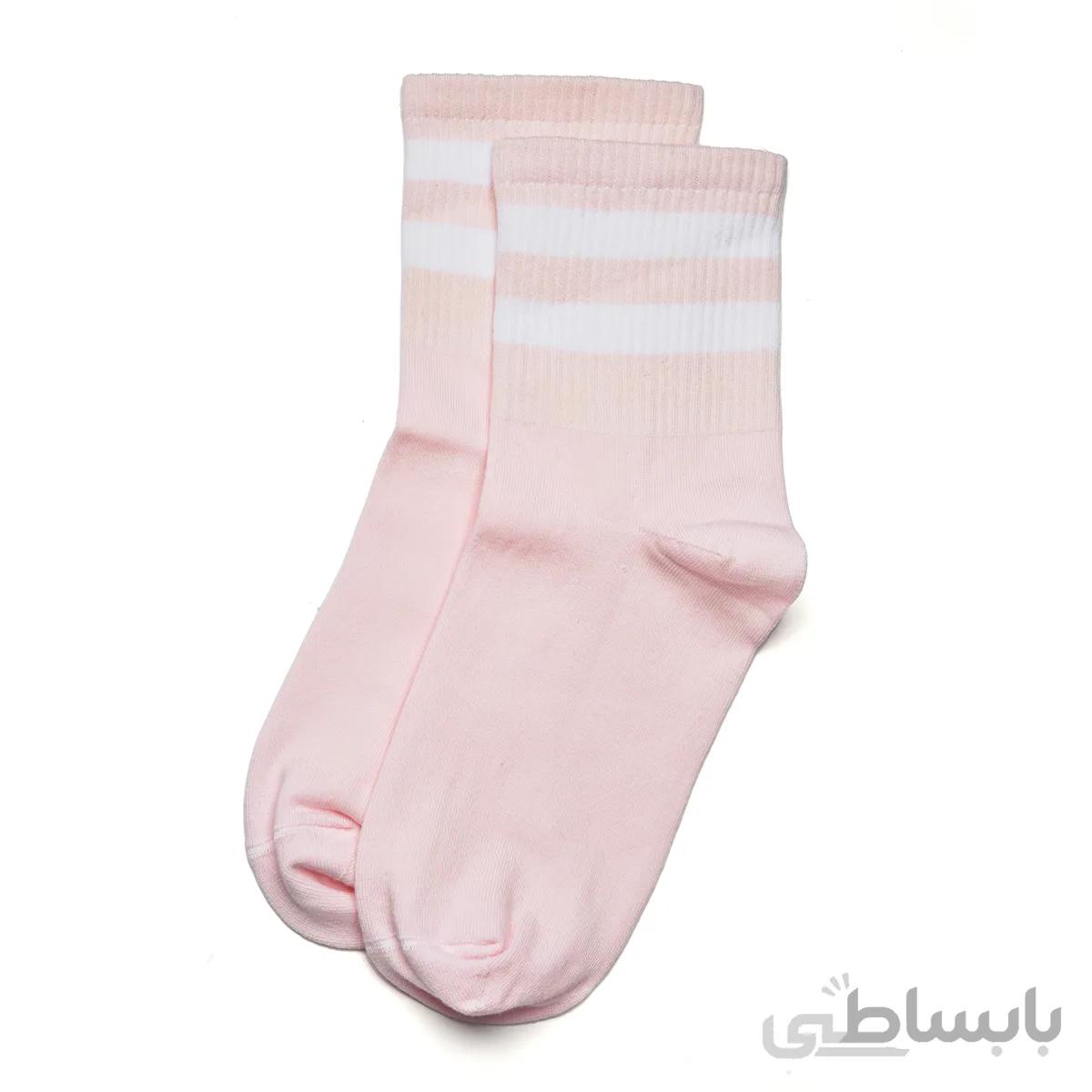 جوراب نیم ساق دوخط صورتی روشن بارو