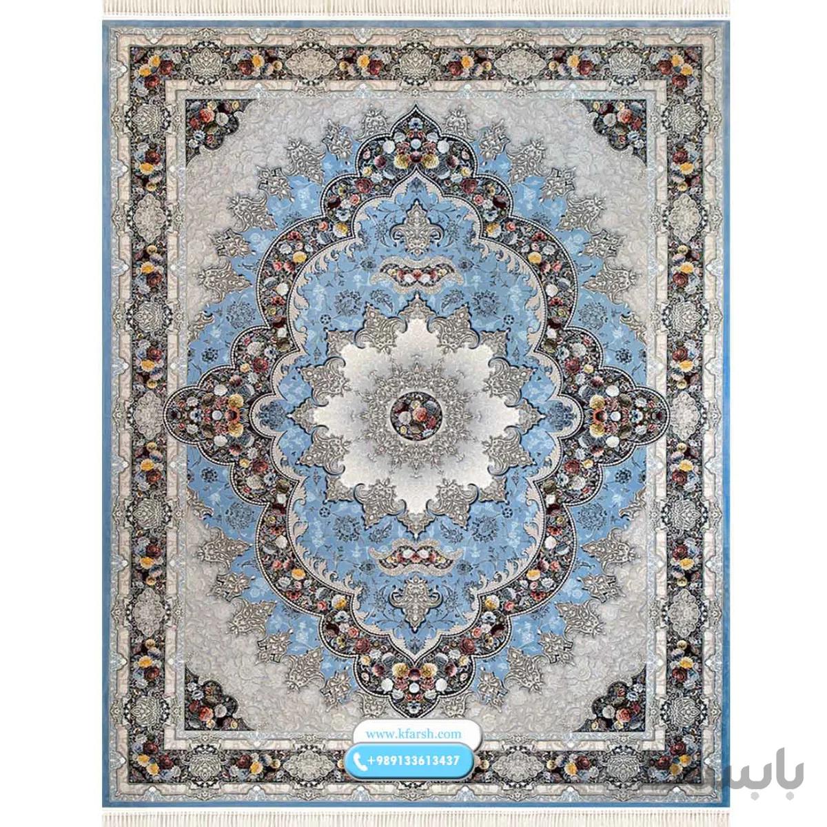 فرش ۱۲۰۰ شانه طرح کارینا ( نقره ای – آبی )
