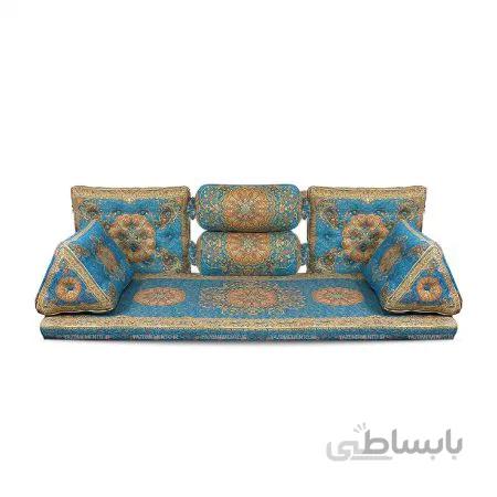 پشتی سنتی شاه نشین ترمه طرح افشار – ست 7 تکه آبی