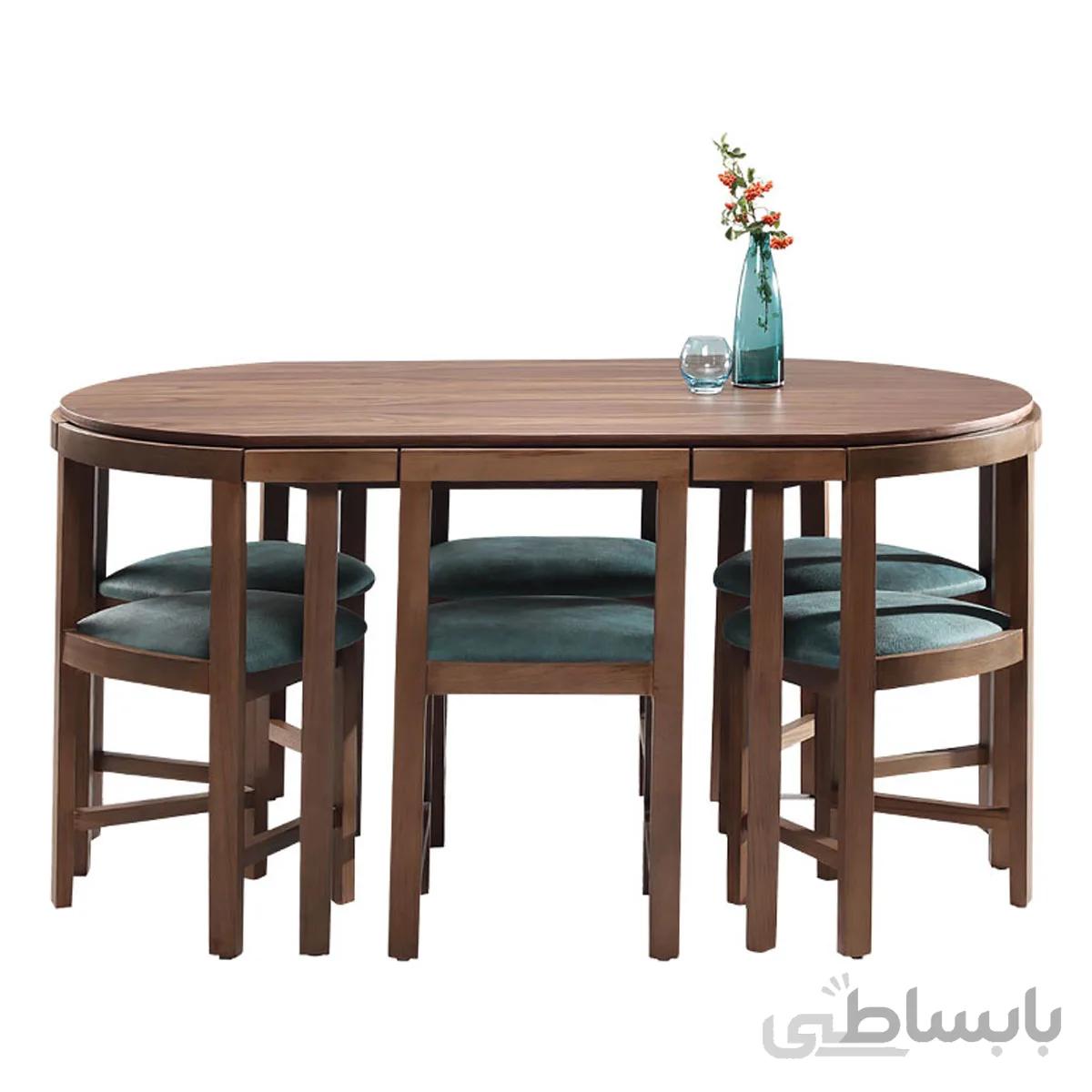 میز ناهار خوری 6 نفره کم جا (روکش گردو)