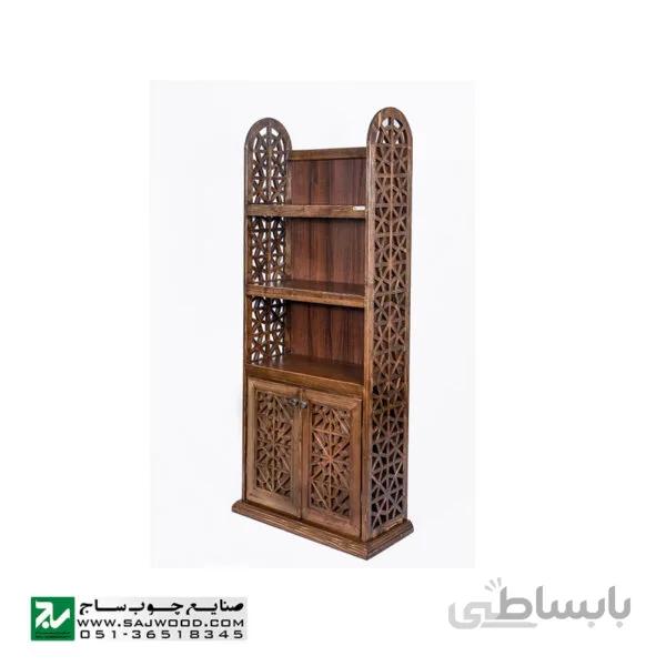 کتابخانه و قفسه درب دار دستساز صنایع چوب ساج مدل ۶۳۳