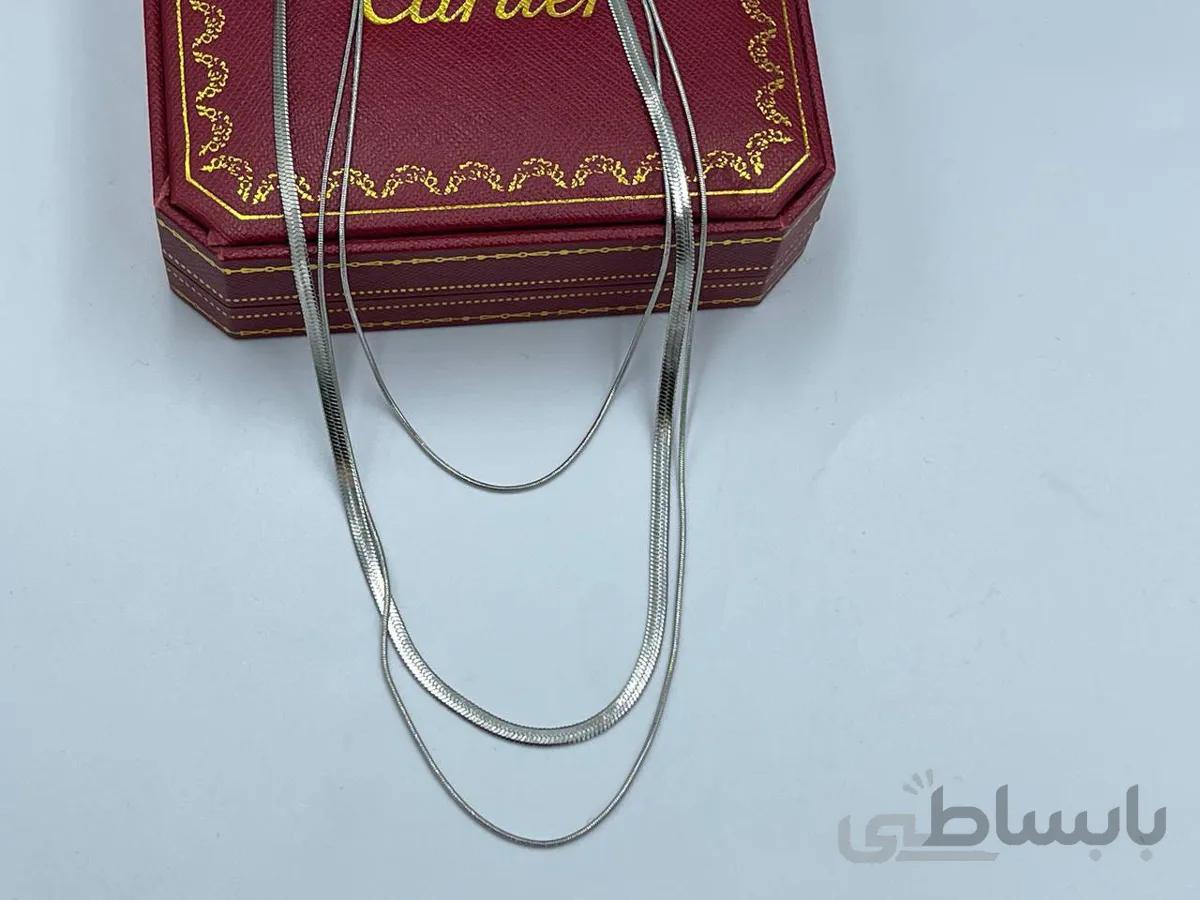 گردنبند سه زنجیره ماری نقره ای