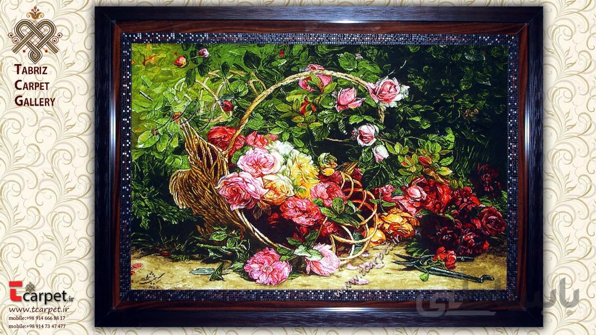 تابلو فرش گل رز قیچی