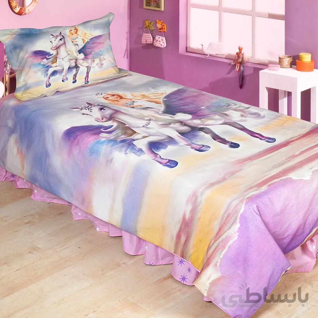ست لحاف روتختی 3 تکه دخترانه رزین تاژ طرح باربی پگاسوس Barbie Pegasus رانفرس