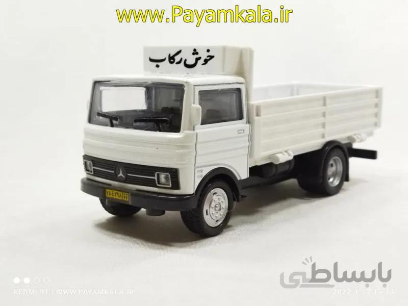 ماکت فلزی کامیون بنز (خاور 608-808) قدیمی موزیکال-چراغدار (سفید)