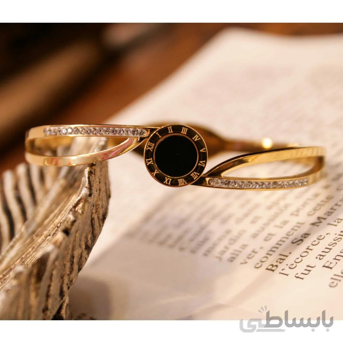دستبند النگویی استیل نگین مشکی کد 971