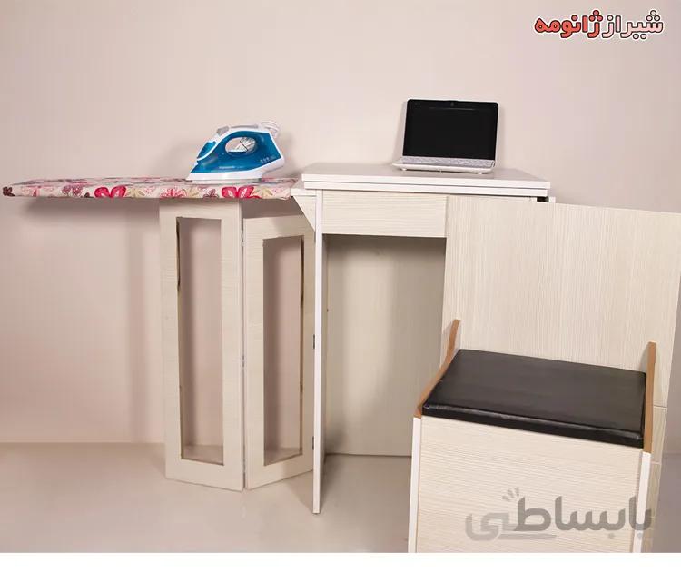 ميز تاشو سه کاره MDF با صندلی (میز چرخ خیاطی و اتو و مطالعه)
