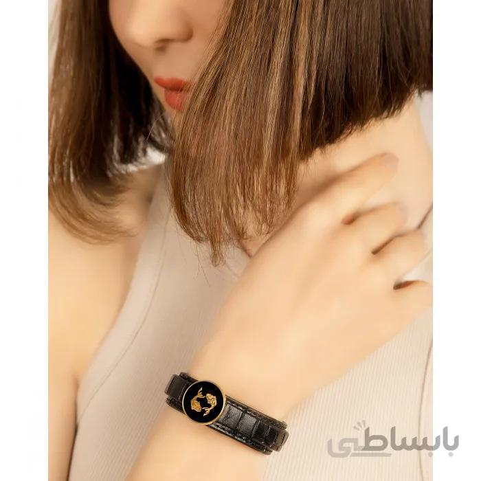 دستبند چرم روکش طلا سری ونوس ماه اسفند GLBM012