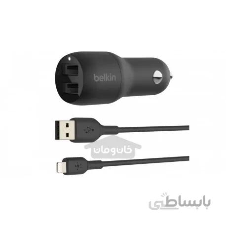 شارژر فندکي ماشین 2 خروجي 24 وات بلکين با کابل BELKIN Lightning