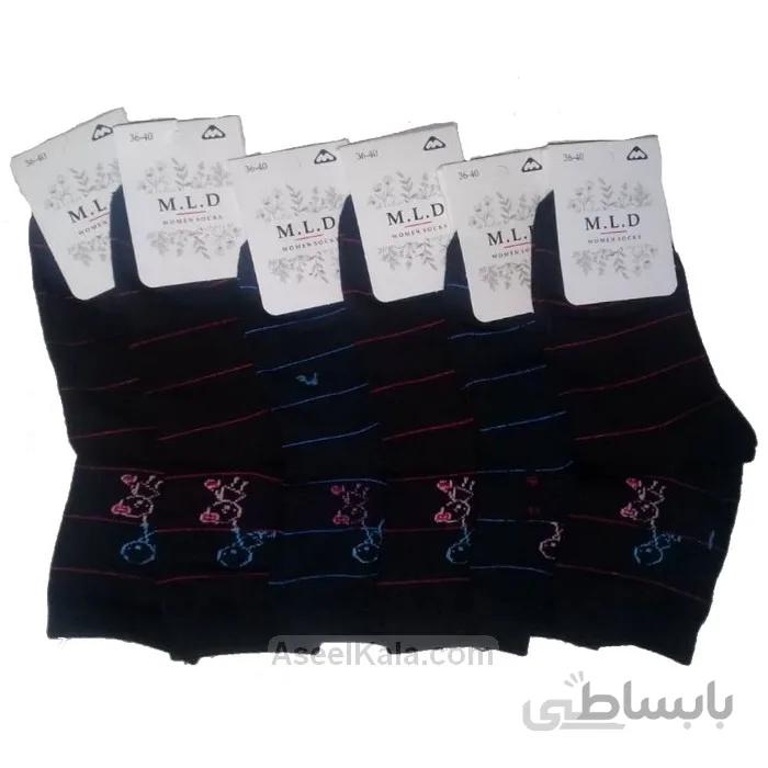 جوراب زنانه نیم ساق مشکی M.L.D بسته 6 عددی