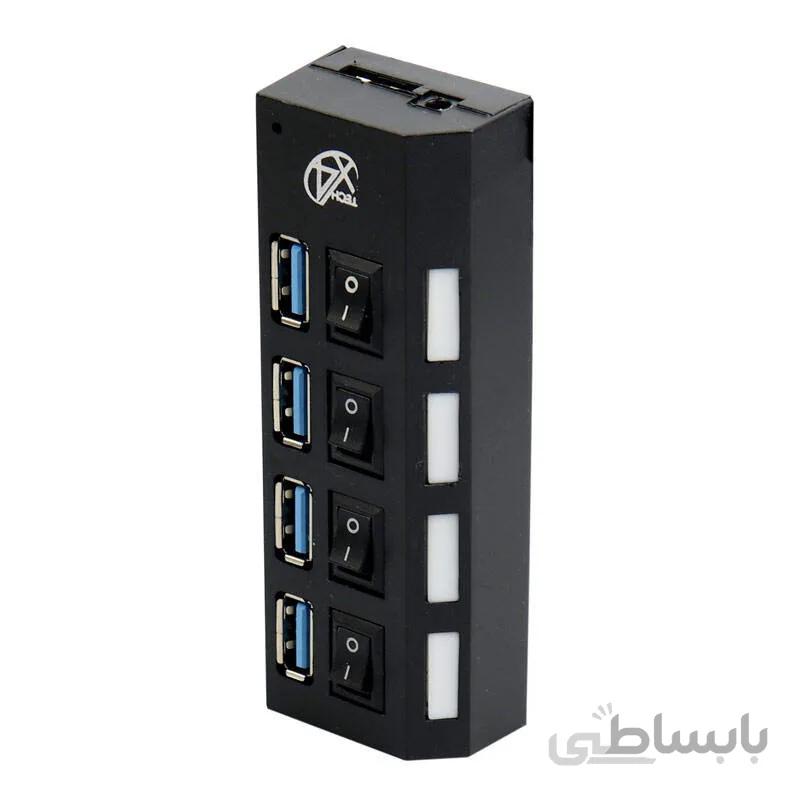 هاب 4 پورت USB3.0 کلید دار مدل X4Tech X401