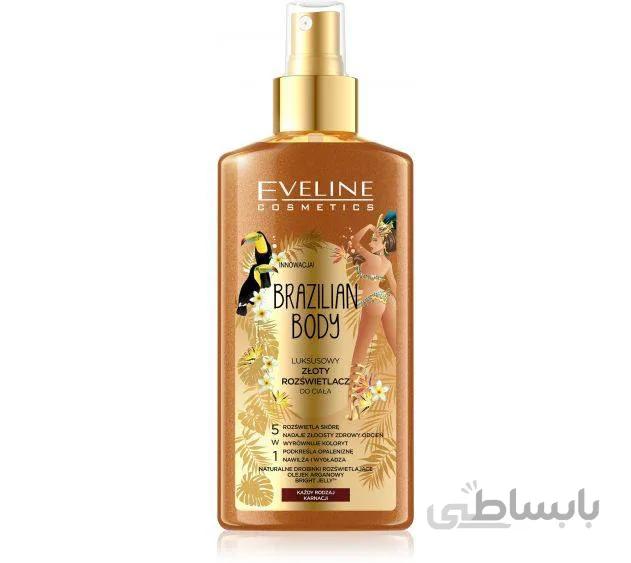 روغن برنز کننده بدن 5 کاره اولاین حجم 150 میل Eveline Brazilian Body Self Tanning Mist Face and Body 5 in 1