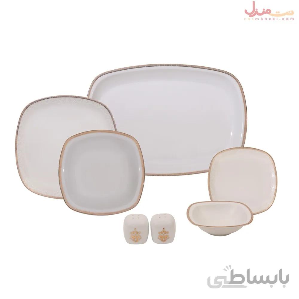 سرویس 27 پارچه چینی زرین سری کواترو مدل ریوا طلایی درجه عالی